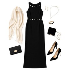 Watters & Watters Black Pearl Trim Sleeveless Evening Gown Dress Size 6 Formal