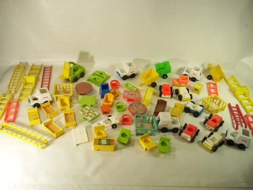 Vintage Fisher Price Little People Furniture cars ladders Toys 60 pc Lot