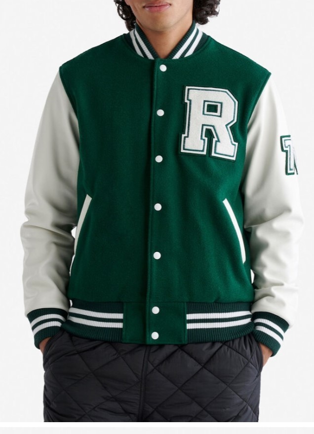 Vintage Wool & Leather Letterman Varsity Jacket for Men - Maroon Green White