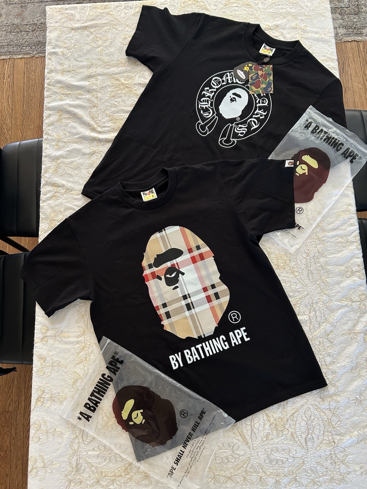 A Bathing Ape Men's Short Sleeve T-Shirt Chrome Heart Collab Size M New In Bag