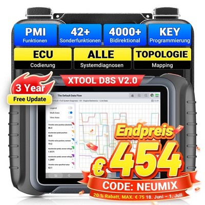 XTOOL D8S Bidirektionaler OBD2-Scanner Alle System Diagnosetool Topo-Mapping DE