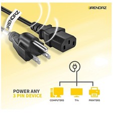 2-Pack 25ft. PC Power Cord - Replacement Cable for Computer