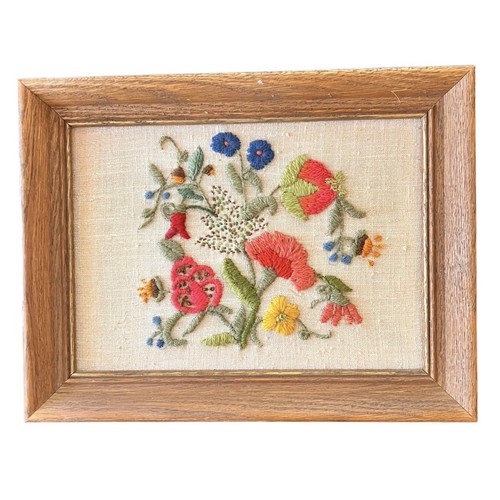 Vintage Cottagecore gerahmt Blumen Crewel 10 x 13 Zoll