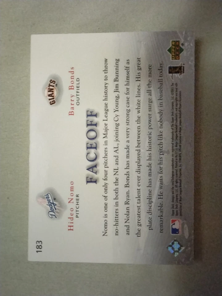 2003 Upper Deck Game Face Card #183 Hideo Nomo & Barry Bonds  - Image 2 of 2