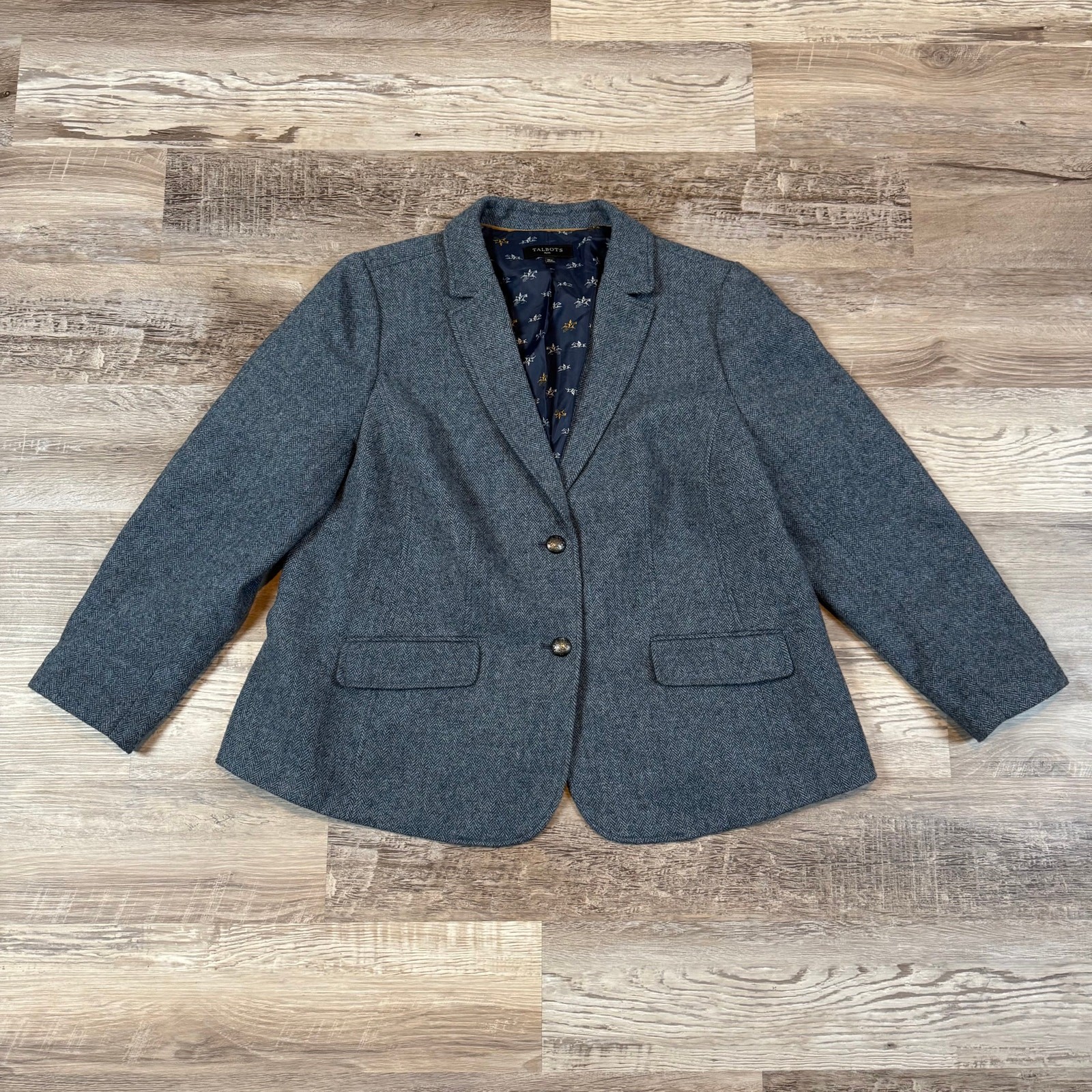Talbots Gray Herringbone Blazer Structured Wool B… - image 1