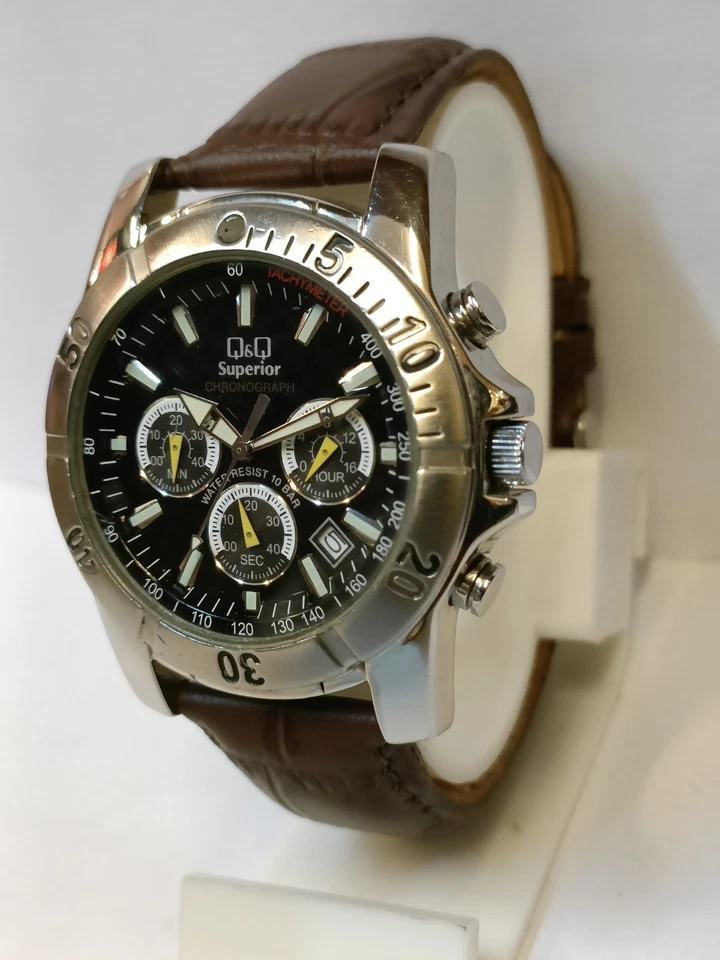 Q&Q CHEONOGRAPH CUARZO ESFERA NEGRA HOMBRE ESTADO DE FUNCIONAMIENTO Foto 4 de 4
