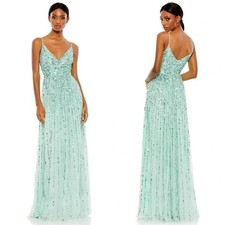 NEW Mac Duggal Sequin Mint Green Sz 0 Long Evening Gown Dress, Sleeveless 10928