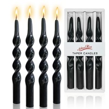 NJAO HOO 10 Inch Black Spiral Taper Candles Twisted Halloween Candlesticks 4 PCS