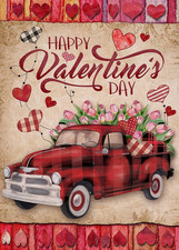 Home Decorative Happy Valentine'S Day Garden Flag, Vintage Red Truck Yard Buffa