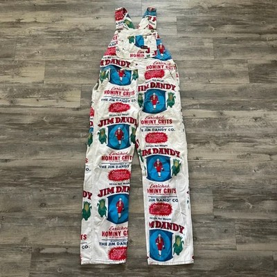 Vintage 50s 60s Big Smith Jim Dandy Hominy Grits All Over Print Overalls 36x31