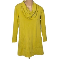 Match Point Tunic Pullover Womens Small Yellow Cowl Neck Pocket Soft Stretch USA
