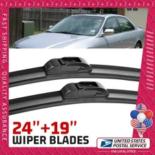24" + 19" OEM Quality Bracketless Windshield Wiper Blades J-Hook Pair All Season