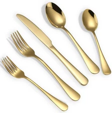 Briout Gold Silverware Set, 20 Piece Golden Cutlery Set Service for 4, 