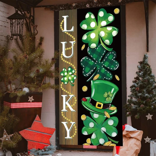 St Patricks Day Decorations Irish Shamrock Door Cover Saint Green - Picture 3 of 5