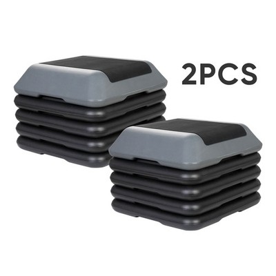 2PCS 16'' x 16'' Adjustable Height Stepper w/ 4 Risers Workout Aerobic Platform