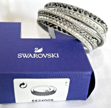 Image of BEAUTIFUL NEW SWAROVSKI WOMENS SLAKE BRACELET SUEDE & CRYSTAL LIGHT GREY BOXED