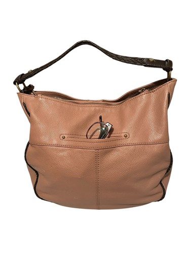 B. Makowsky Pebbled Leather Hobo Chic Shoulder Bag – Taupe with Black Trim - Picture 5 of 12