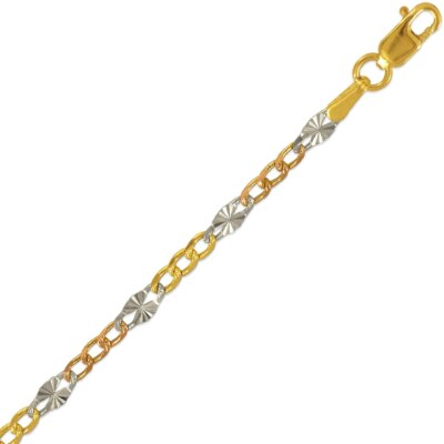Figaro Gliederkette 14K massiv dreifarbig Gold 2-3,5 mm Figaro Stern Halskette 16''-24''