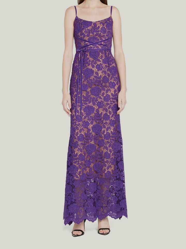 marchesa notte purple lace dress $795 Marchesa Notte Women's Purple Laced Sleeveless Scoop Neck Gown Dress  Size 2