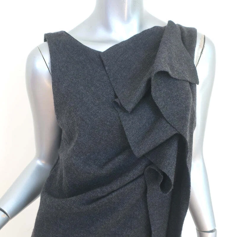 Vestido Max Mara Volantes Lana Carbón Espiga Talla 46 Funda Sin Mangas Foto 2 de 4