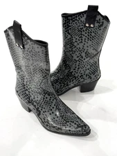 Capelli New York Western Cowboy Rubber Boots Size 8 Farm Muck Rain Block Heel