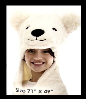 reversible hooded super cosy plush wrap polar bear Gown,one size,thick,71''x49''