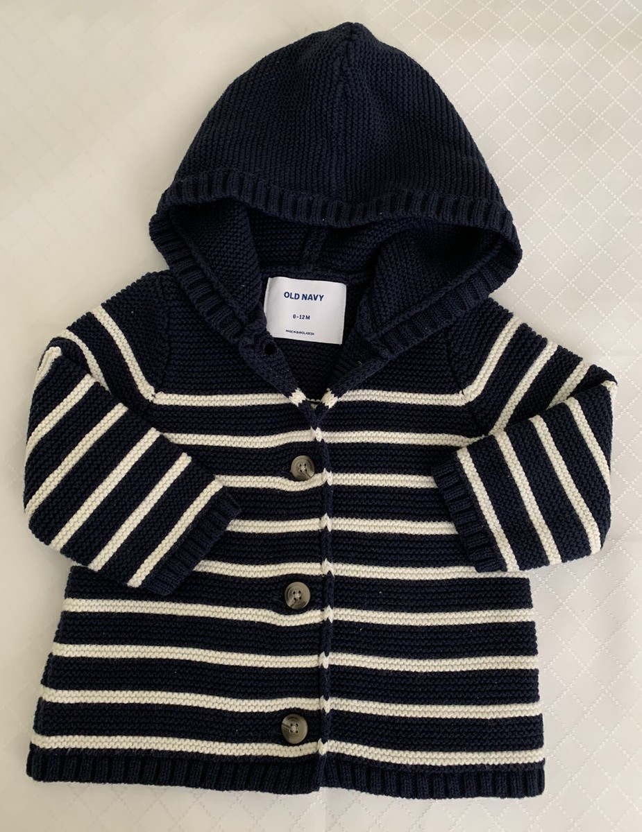 OLD NAVY Baby Boy Knitted Jacket Size 6-12M Navy Blue and White Stripes