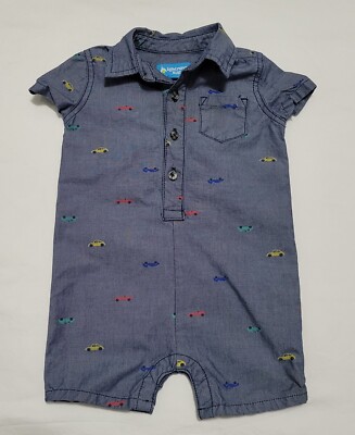 Lightning Bug Baby Blue Cars One Piece Romper Outfit Boys Size 9 Months