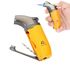 Windproof Cigar Lighter 2 Jet Flame Metal Gas Torch Lighters W/ Draw Tool Punch