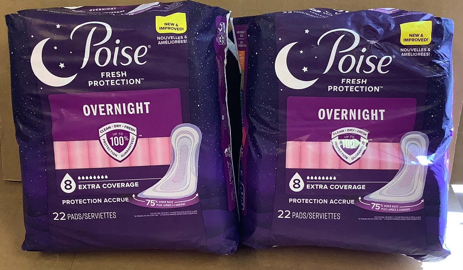 Poise Overnight Pads, Extra Coverage, 8 Drop Absorbency, 44 Count, FREE