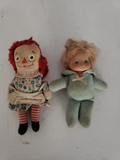 Vtg Raggedy Ann 7” Knickerbocker Co Rag Cloth Doll & Fisher Price 1979 doll