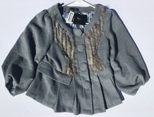 Ryu Short Coat Rabbit Fur Trim Oversized Button Gray New With Tags Women’s Small