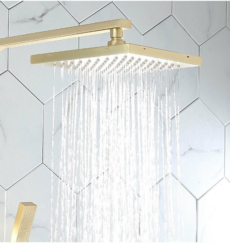 3-Function Brushed Gold Shower Faucet Set Rainfall Head Handspary Mixer Tap Unit - Picture 16 of 25