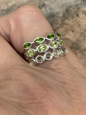 JOYA by Judy Crowell Sterling Silver Multi Gemstone Three-Row Wide Band Ring - 9