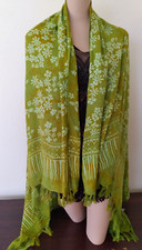 Women's Handmade Beach Cover Up Green with Floral Print Sarong Wrap 60"x 43"