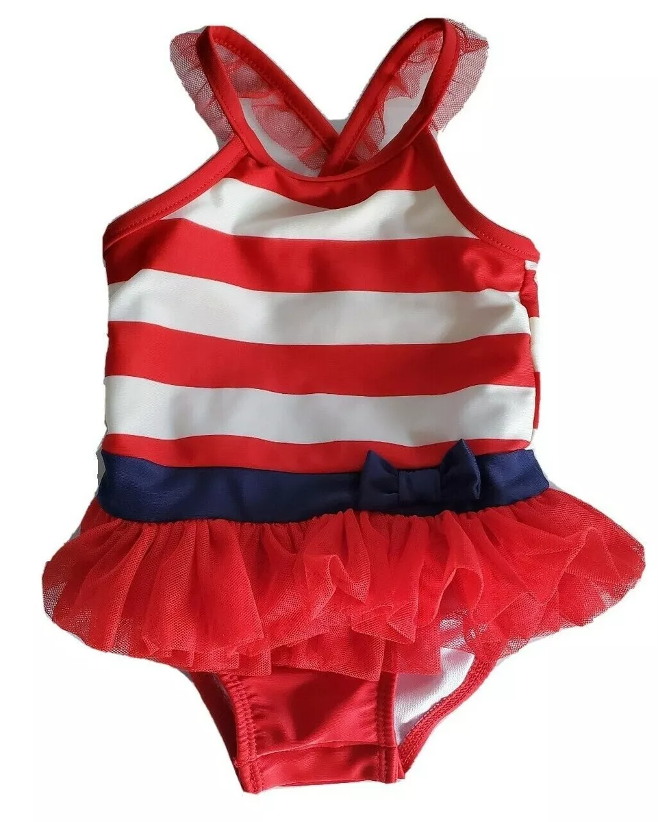 Cat Jack 9M 1 Piece Swimsuit Red White Blue Nautical Tutu Ruffle