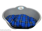 EXTRA LARGE PLASTIC SILVER GREY PET BED WITH BLUE TARTAN CUSHION DOG CAT BASKET
