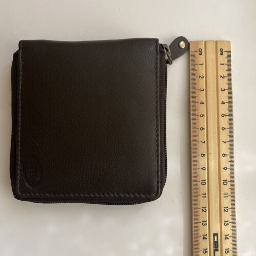 MEN'S LEATHER  ZIP AROUND WALLET AMBANC BRAND 15 CARDS BROWN  ( AVG 51 ) - Picture 1 of 7