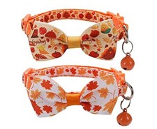 2 Pack Fall Cat Bowtie Collar with Bell, Thanksgivng Holiday Kitty Fall Style