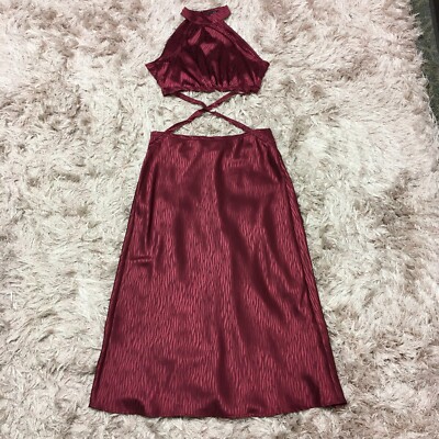 Lulus Womens Vision Wine Red Jacquard Print Satin Cutout Midi