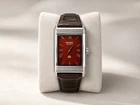 Vintage Seiko Reverso Frame Tank Wrist Watch RED/SLVR bezel brown band