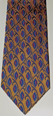 ALTEA Grand Cru Milano Silk Necktie Gold Blue Black Repeated Pattern Italy 63.5''