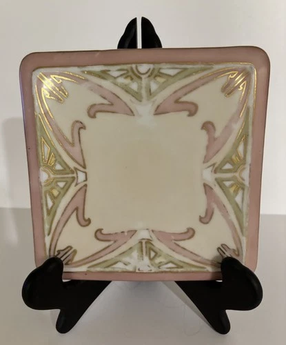 Antique Bohemian Art Nouveau Porcelain Trivet Teapot Stand Secessionist Gold image 4