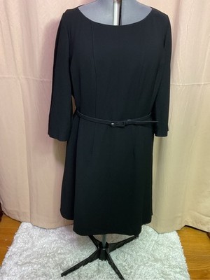 Lafayette 148 New York Black Midi Dress with Slim Belt NWT