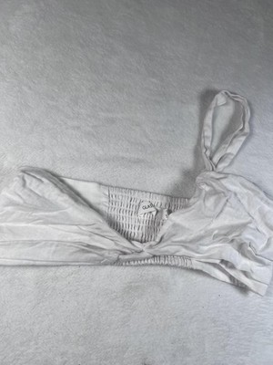 Glassons Cropped Tank Womens 8 White One Shoulder Smocked Strap Top Summer