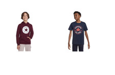 Converse Boys Chuck Patch Short Sleeve Tee Navy Hoodies Burgundy Set Medium