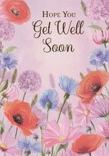 GET WELL SOON GREETING CARD 7"X5" POPPIES FLOWERS