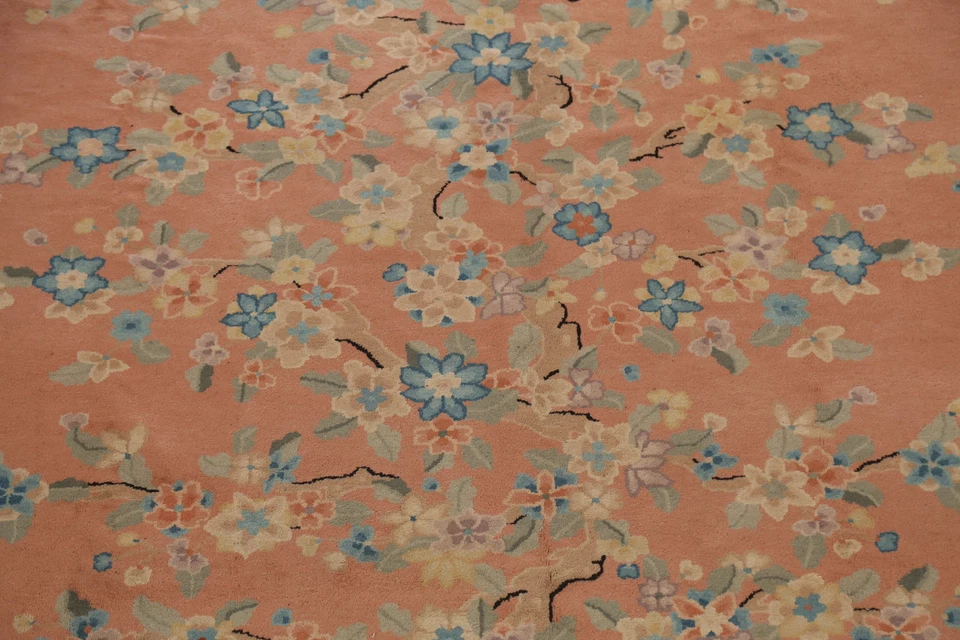 Vintage Vegetable Dye Floral Art Deco Nichols Chinese Rug 10x14 ft Oriental Rug - Image 4 of 4