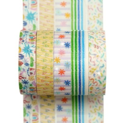 YUBX Cute Pattern Washi Tape Set 5 Rolls Glitter Cover Decorative Wide Kawaii...