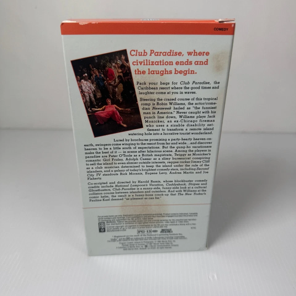 Club Paradise VHS 1986 Comedy Warner Bros Original Release NTSC Robin Williams Foto 2 de 3